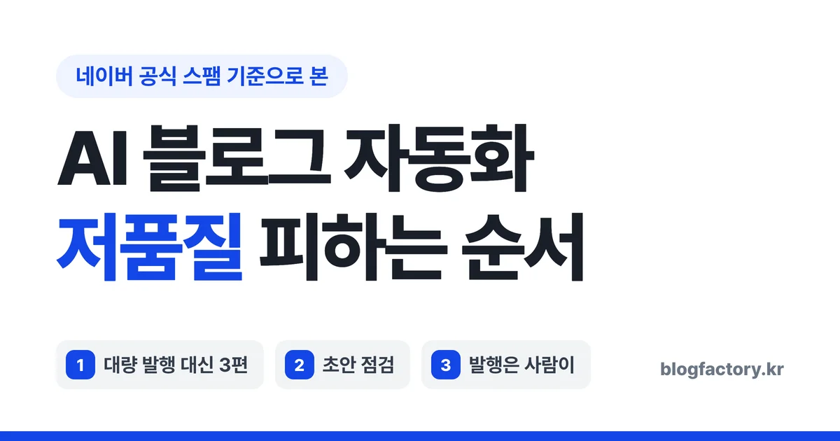 AI 블로그 자동화 저품질 안 걸리게 — 대량 발행 대신 3편, 발행은 사람이